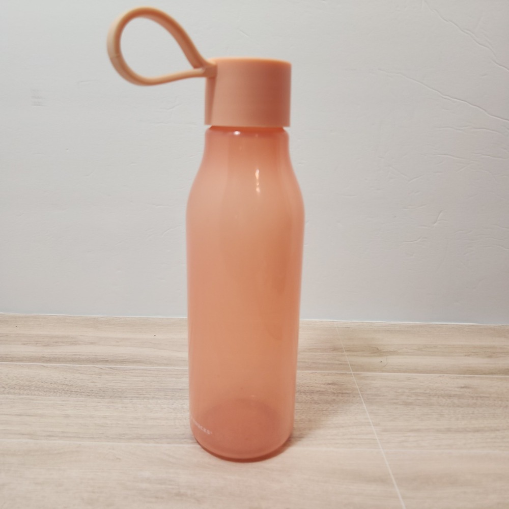 Starbucks Water Bottle Summer Peach Solid Bottle Rubber Loop 24oz Tea Ice Coffee